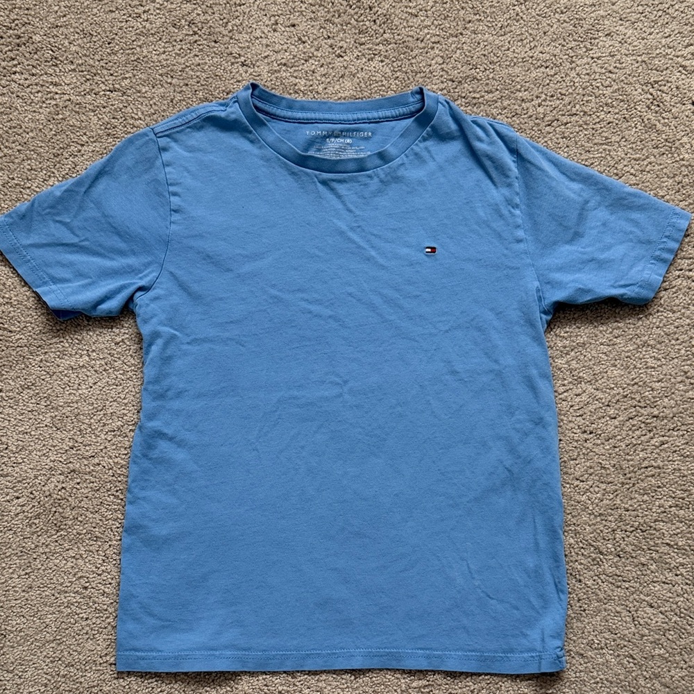 Tommy Hilfiger Boy's Small Blue Logo T-Shirt Size 8 Short Sleeve Crewneck